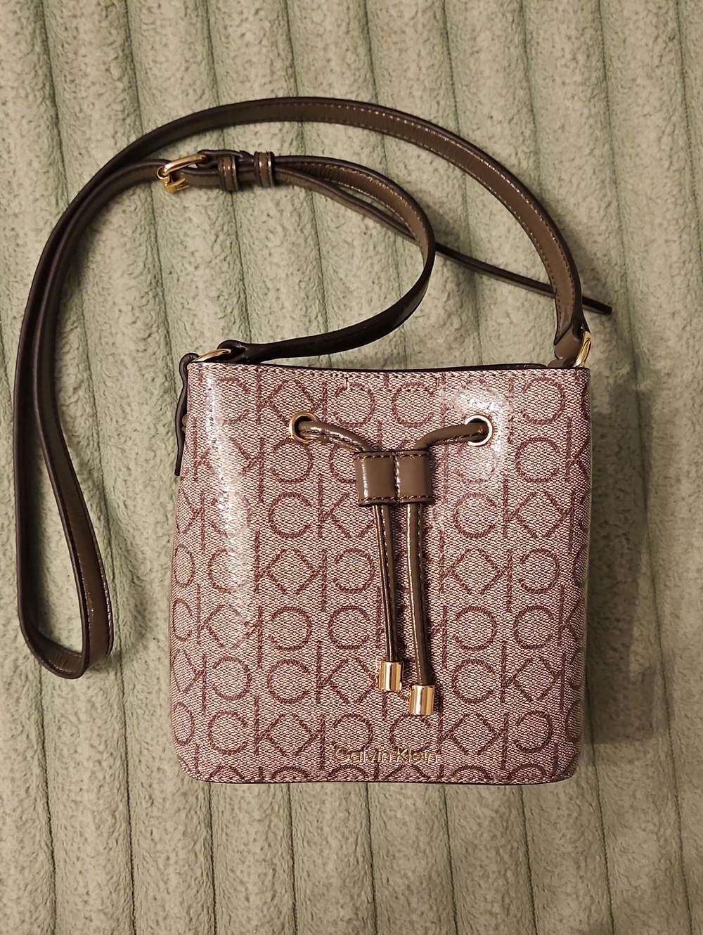 Calvin Klein Brown & Tan Monogram Drawstring Crossbody